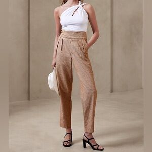 {Banana Republic} Brown Cream Herringbone Linen Blend Seafarer High Rise Pants